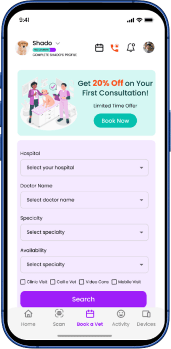 Easy Vet Search interface